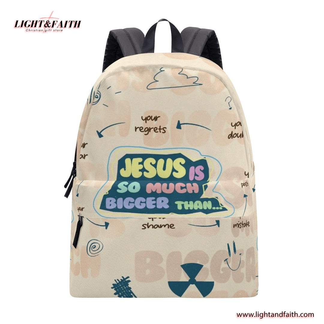 Jesus Is Bigger Backpack, Christian Faith Backpack, Inspirational Bible Verse Backpack, Overcome Doubt and Fear School Bag, Motivational Religious Gift.PLAF49